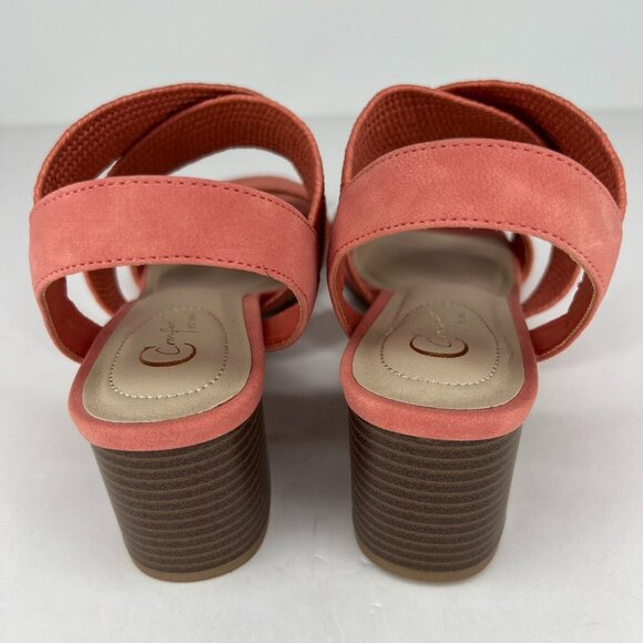 Comfort Womens Peach Criss Cross Block Heeled Size 7.5W Strappy Sandals - Picture 5 of 10
